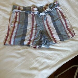 LOFT Multicolor Striped Linen Blend Women Shorts